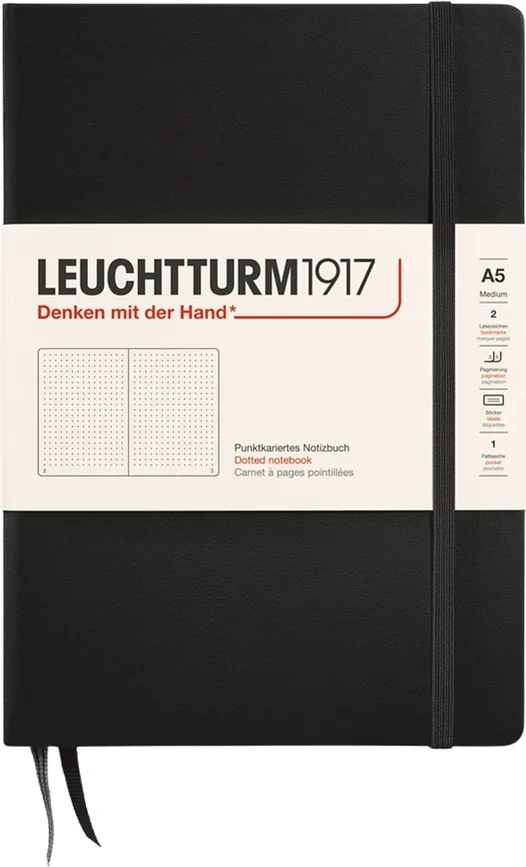Блокнот Leuchtturm 1917, w twardej oprawie 251 stron, A5, в точку, чёрный