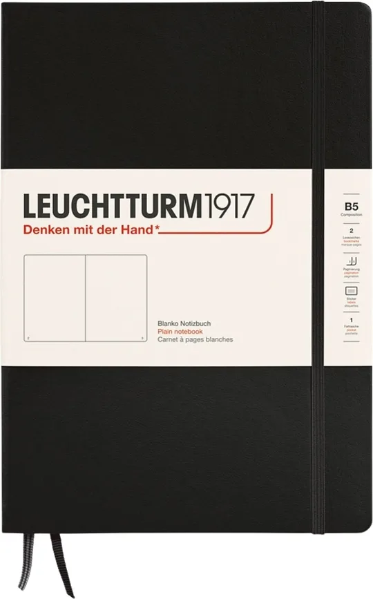 Блокнот Leuchtturm 1917, w twardej oprawie 219 stron, B5, чёрный