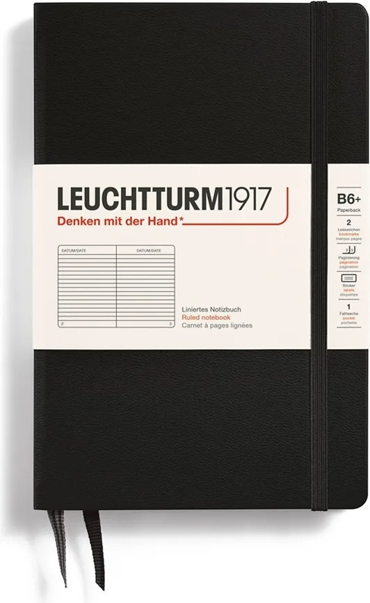 Блокнот Leuchtturm 1917, w twardej oprawie + 219 stron, A5, в линейку, чёрный