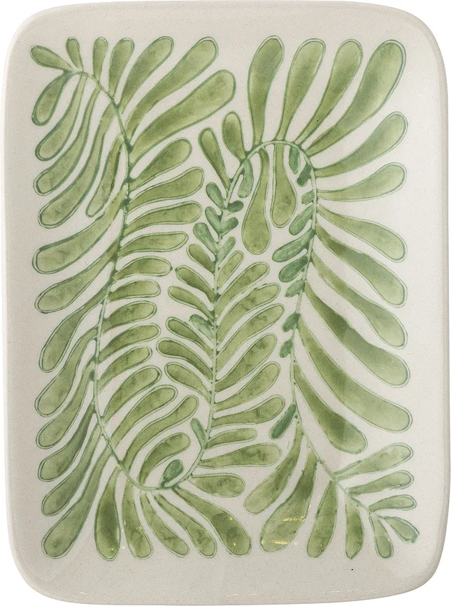 Блюдо сервировочное Bloomingville Fauni, прямоугольное, каменная керамика, 11,5×15 см, зелёное