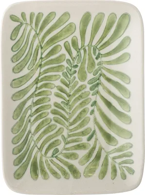 Блюдо сервировочное Bloomingville Fauni, прямоугольное, каменная керамика, 11,5×15 см, зелёное