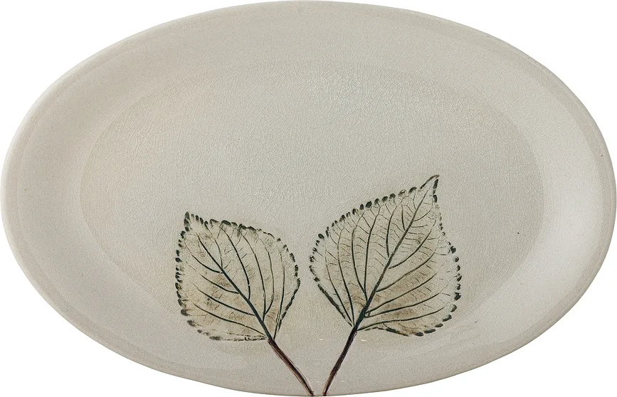 Блюдо сервировочное Bloomingville Aubrin, овальное, каменная керамика, 19×30 см, бежевое
