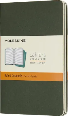 Набор блокнотов Moleskine, Cahier Journals P, A6, в линейку, 3 шт., зелёный