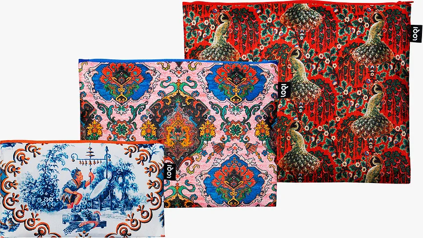 Набор косметичек LOQI Saszetki Artist Decorative Art Tapestry Toile de Jouy Peacock z recyklingu, разноцветная, 3 шт., полиэстер