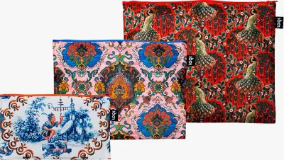 Набор косметичек LOQI Saszetki Artist Decorative Art Tapestry Toile de Jouy Peacock z recyklingu, разноцветная, 3 шт., полиэстер