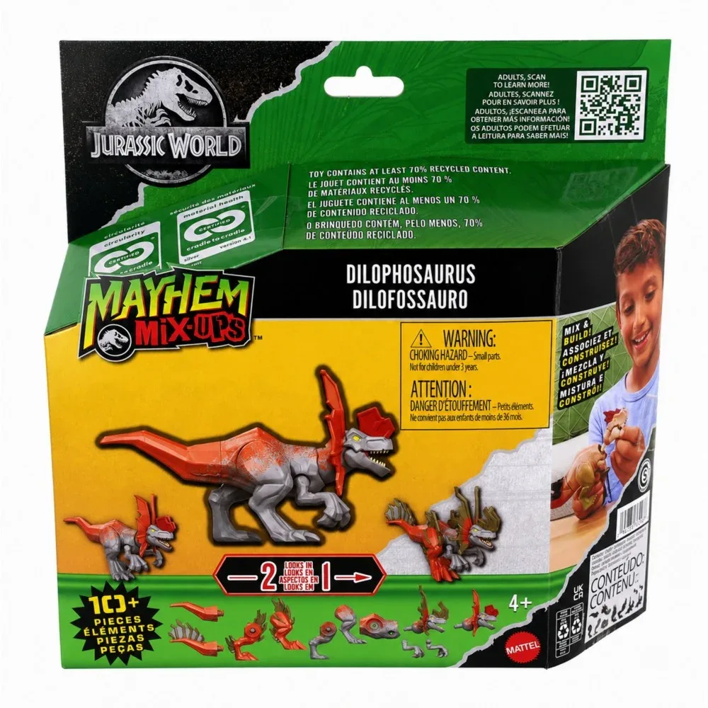 Mattel Динозавр-конструктор 2-в-1 Дилофозавр Мир Юрского периода JLF10