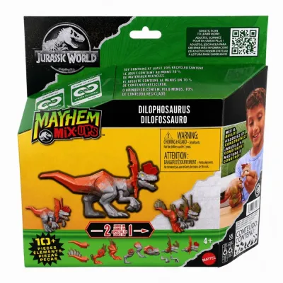 Mattel Динозавр-конструктор 2-в-1 Дилофозавр Мир Юрского периода JLF10