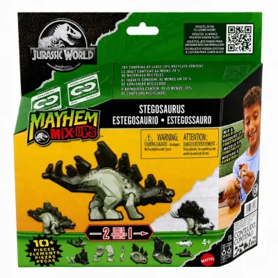 Mattel Динозавр-конструктор 2-в-1 Стегозавр Мир Юрского периода JLF11