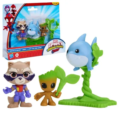 Hasbro Набор фигурок Рокет, Грут и акула Джефф 7,5 см Спайди и его удивительные друзья G3045
