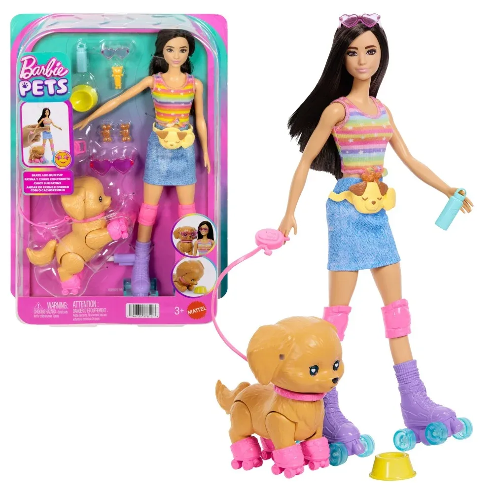 Mattel Barbie Pets — кукла Барби на роликах с собачкой на поводке JMJ45