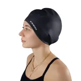 Indigo Sports Шапочка для плавания силиконовая для длинных волос INDIGO XL, Чёрный — фото 3