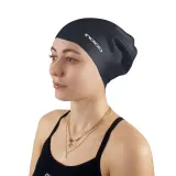 Indigo Sports Шапочка для плавания силиконовая для длинных волос INDIGO XL, Чёрный — фото 4