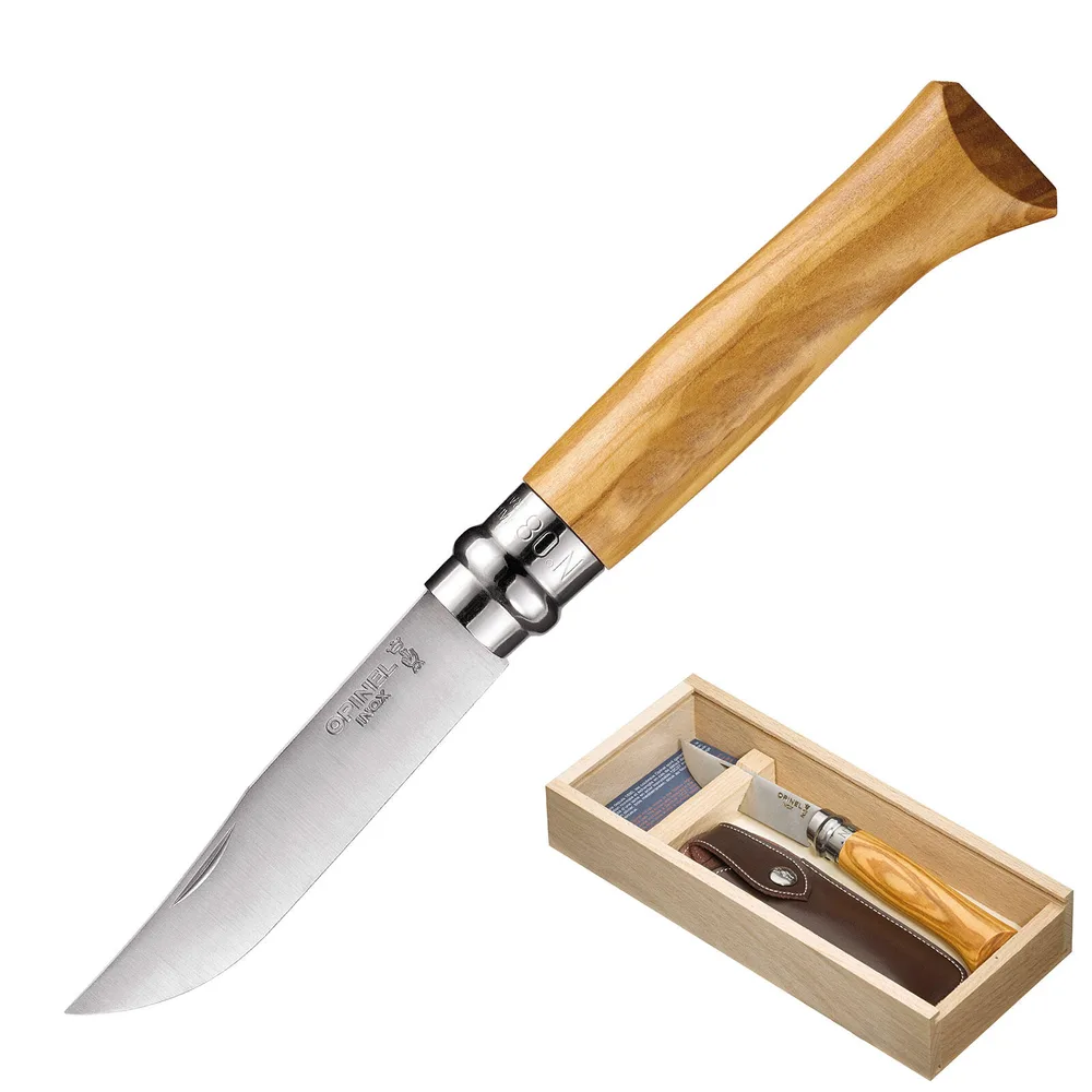 Нож складной Opinel Inox Lux Olive No.08 из нержавеющей стали с чехлом