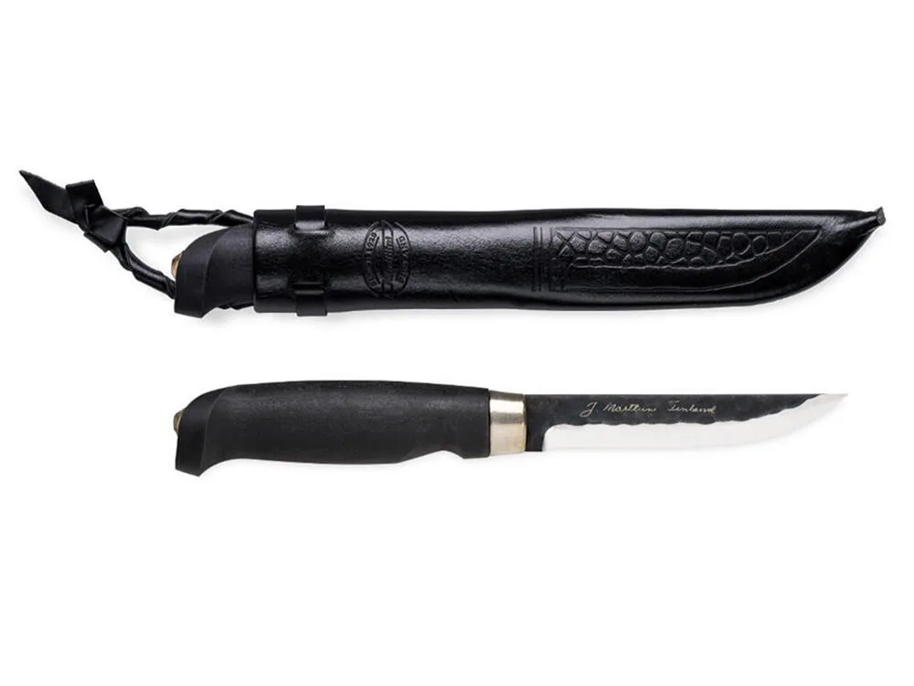 Нож Marttiini Lynx Black Edition углеродистая сталь 80CrV2 с кожаными ножнами