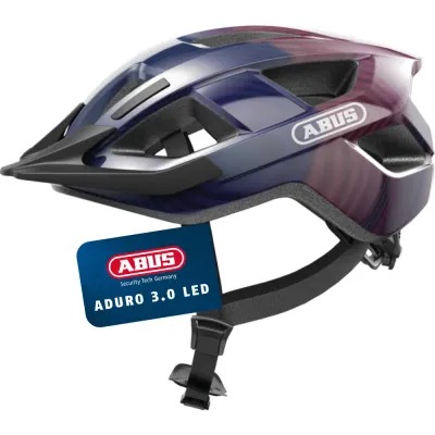 Шлем велосипедный городской Abus Aduro 3.0 LED фиолетовые волны