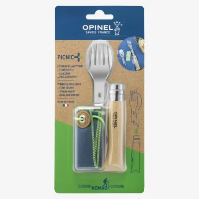 Пикниковый набор Opinel Picnic+: нож №8, вилка, ложка, чехол, салфетка