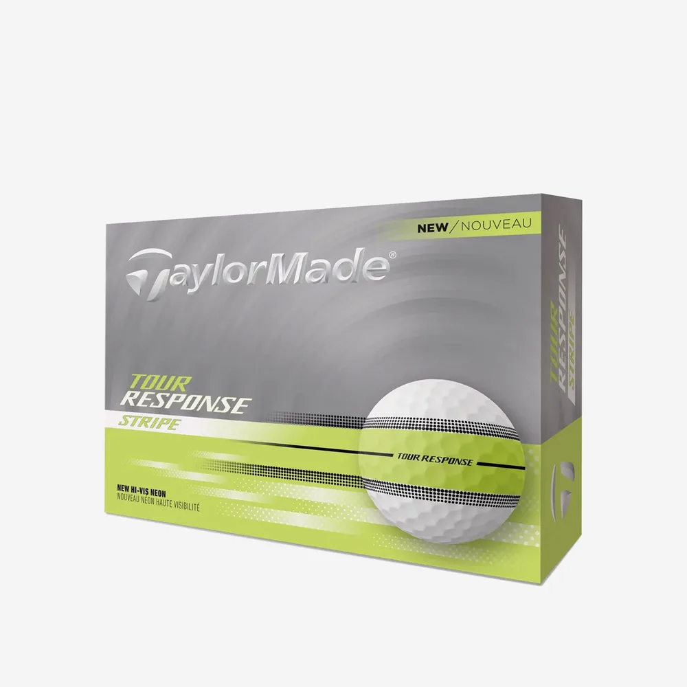 Мячи для гольфа TaylorMade Tour Response Stripe жёлтые светоотражающие, 12 шт