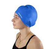 Indigo Sports Шапочка для плавания INDIGO силиконовая для длинных волос, Синий — фото 3