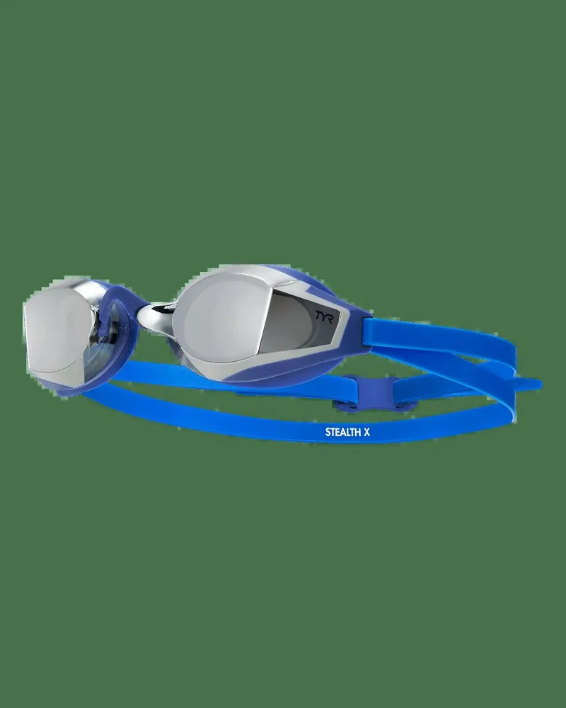 Очки для плавания стартовые TYR Stealth-X Mirrored синие с белым