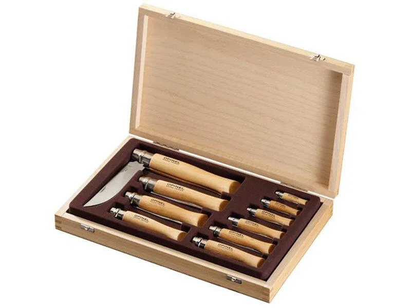 Opinel Набор складных ножей из нержавеющей стали в деревянном ящике, 10 шт, No.02-12