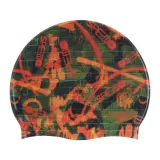 Шапочка для плавания Speedo Digital Printed Cap оливково-зелёная с оранжевым — фото 3