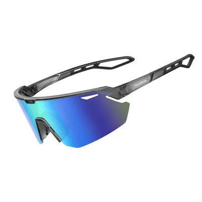 Спортивные велосипедные очки Travelhawk UV-400, чёрные с синими линзами