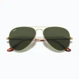 Солнцезащитные очки Ray-Ban Aviator Metal II золотистые с зелёными линзами — фото 3