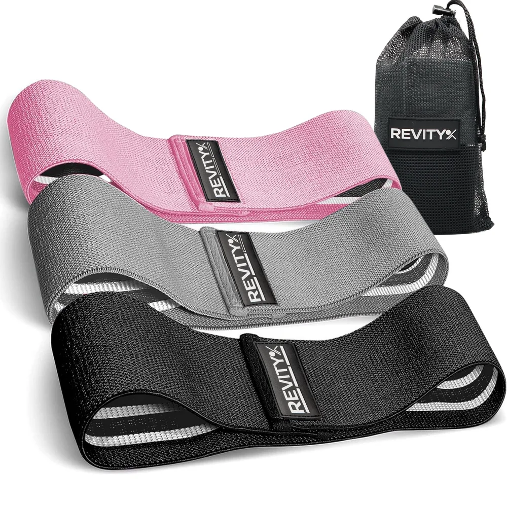 Тканевые резиновые петли REVITY Hip Bands, набор 3 шт. с планом тренировок в PDF