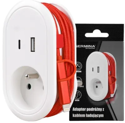 Адаптер сетевой дорожный Germina с зарядным кабелем USB-C