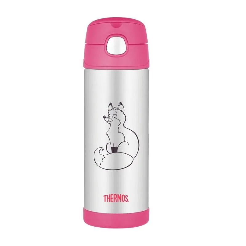 Детский термос Thermos FUNtainer со соломинкой 470 мл, розовый лис
