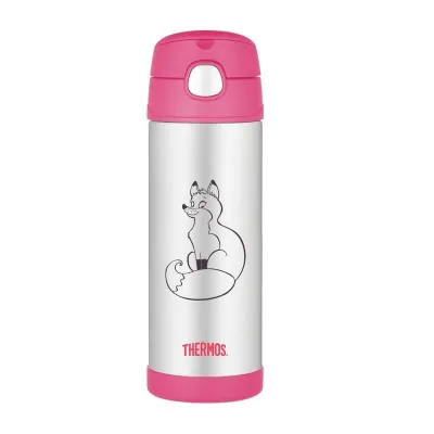 Детский термос Thermos FUNtainer со соломинкой 470 мл, розовый лис