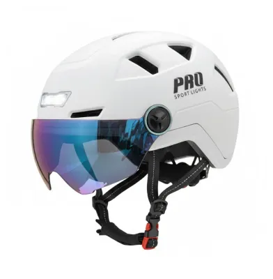 Pro Sport Lights Шлем велосипедный Speed Pedelec белый, с визором и светодиодной подсветкой