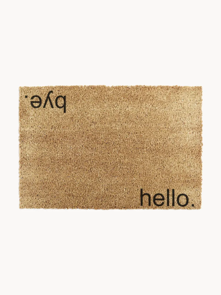 Коврик придверный Hello Bye из кокосового волокна на каучуковой основе, 40х60 см, бежевый с чёрным