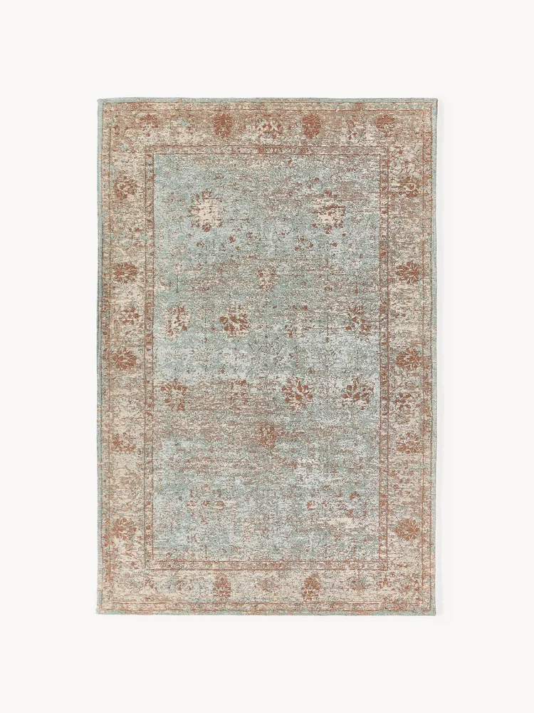 Westwing Collection Ковер Rimini из шенилла ручного ткачества с винтажным узором, 80х150 см, бирюзово-зелёный с бежевым
