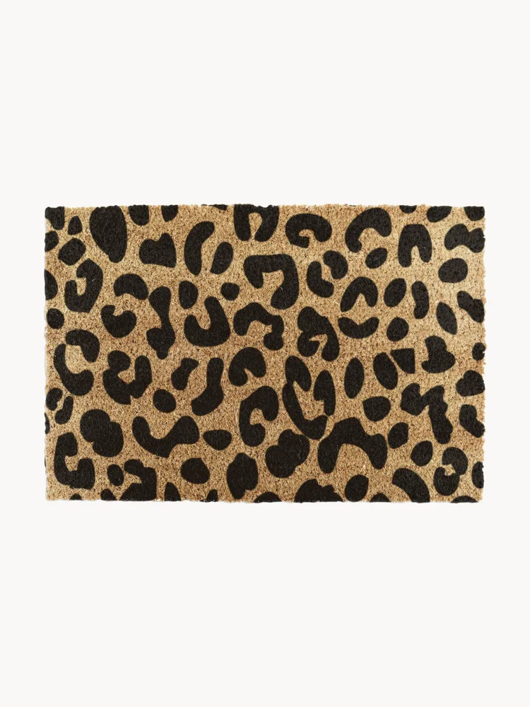 Коврик придверный Leopard из кокосового волокна с леопардовым принтом, 40х60 см, бежевый с чёрным