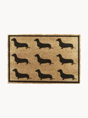 Коврик придверный Dachshund из кокосового волокна с мотивом таксы, 40х60 см, бежевый с чёрным