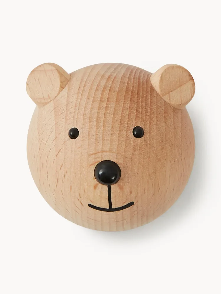 OYOY Mini Крючок настенный детский Bear из бука в форме медвежонка, 5х5х6 см, светлое дерево с чёрным