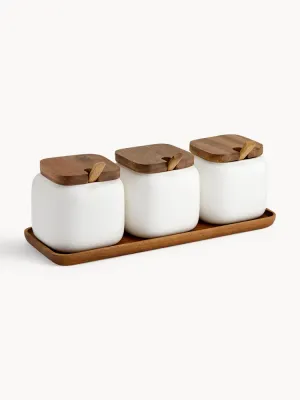 ladelle Набор ёмкостей с подносом Essentials из фарфора и акации, белый