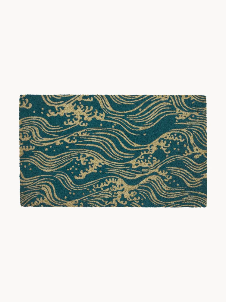 Entryways Коврик придверный Waves из кокосового волокна с волнистым узором, 45х75 см, петроль с бежевым