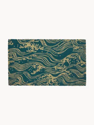 Entryways Коврик придверный Waves из кокосового волокна с волнистым узором, 45х75 см, петроль с бежевым