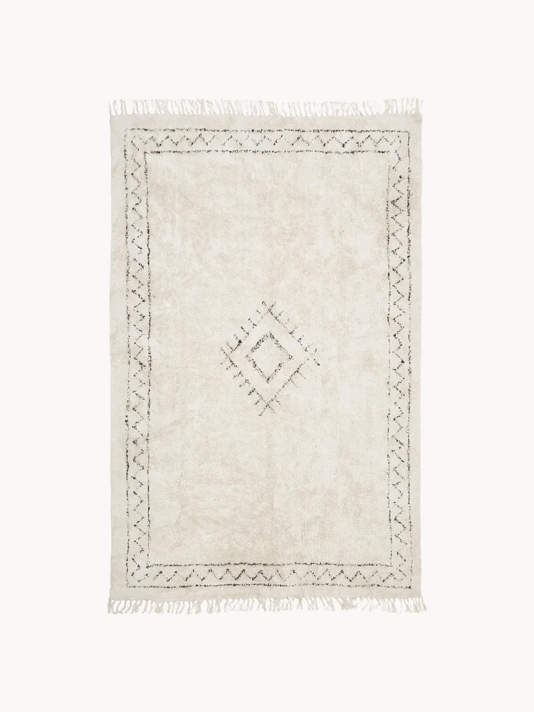 Westwing Collection Ковер Fionn хлопковый с бахромой в берберском стиле, ручной тафтинг, 80 x 150 см, светло-бежевый с черным