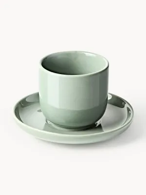 Westwing Collection Чашка с блюдцем Nessa, 4 предмета, Ø 7 × В 6 см, 90 мл, Шалфейный зелёный