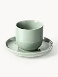 Westwing Collection Чашка с блюдцем Nessa, 4 предмета, Ø 7 × В 6 см, 90 мл, Шалфейный зелёный — фото 1