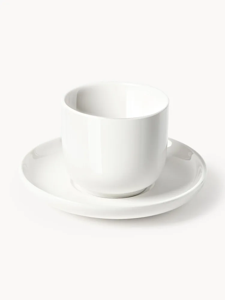 Westwing Collection Чашка с блюдцем Nessa, 4 предмета, Ø 7 × В 6 см, Приглушённый белый