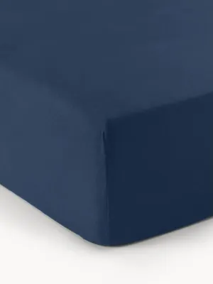 Westwing Collection Простыня на резинке Biba, темно-синяя, Ш 90 × Д 200 см, В 25 см, Тёмный синий
