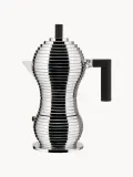 Alessi Кофеварка гейзерная Pulcina алюминиевая на 70 мл, высота 17 см, для газовых и электрических плит, серебристая с чёрным — фото 4