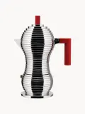Alessi Гейзерная кофеварка Pulcina на 150 мл из литого алюминия, для газовых и электрических плит, серебристая с красным — фото 5