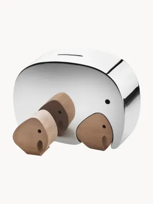 Georg Jensen Статуэтка-копилка Elephant из полированной стали с фигурками из дуба, 3 предмета
