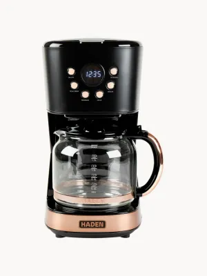 Haden Кофеварка капельная Heritage 900 Вт на 12 чашек с LCD-дисплеем, таймером и стеклянной колбой, чёрная с розовым
