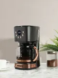 Haden Кофеварка капельная Heritage 900 Вт на 12 чашек с LCD-дисплеем, таймером и стеклянной колбой, чёрная с розовым — фото 3